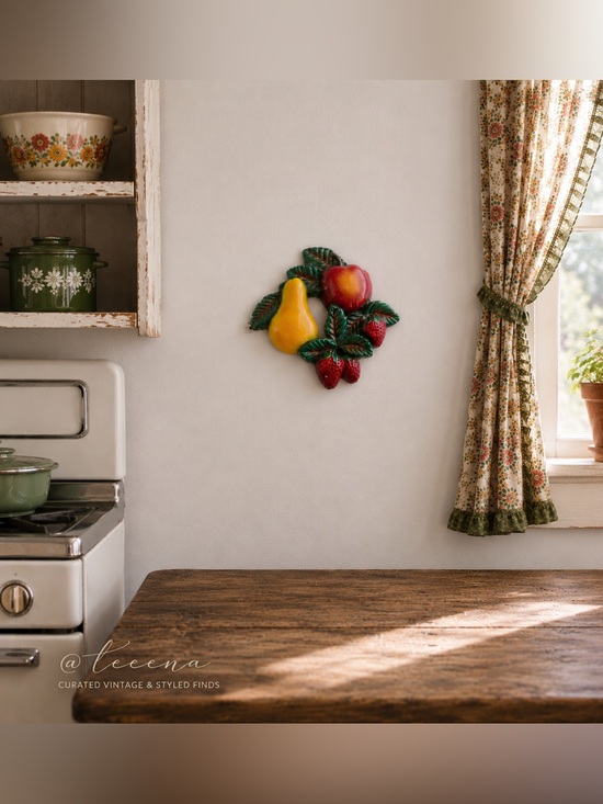 Hand Crafted Other - Vintage Arkansas Red Clay Fruit Wall Plaque Pear Apple Strawberries kitschy